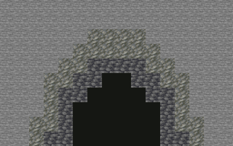 Cave-mouth placement diagram with dark blocks surrounding a central opening and lighter stone farther from the entrance.