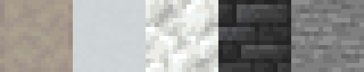 Pale-wall palette, left to right: stripped poplar log, white concrete, calcite, deepslate tiles, and stone.