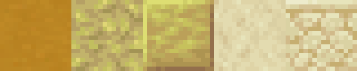 Warm wall palette, left to right: yellow terracotta, sulfur, polished sulfur, smooth sandstone, and sandstone.